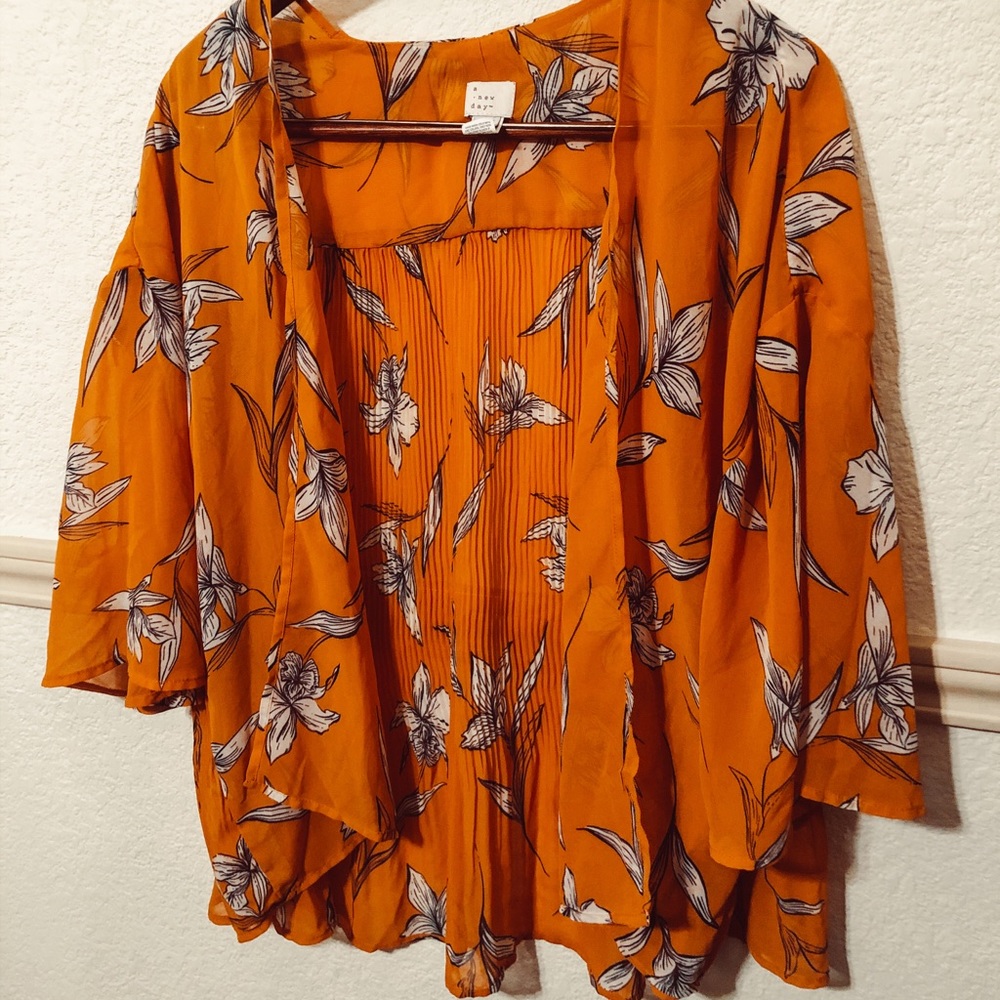 Mustard Floral Sheer Kimono